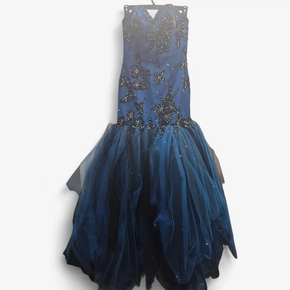 4 Madeline Gardener Blue and Black Prom Dress NwT - Picture 7 of 15